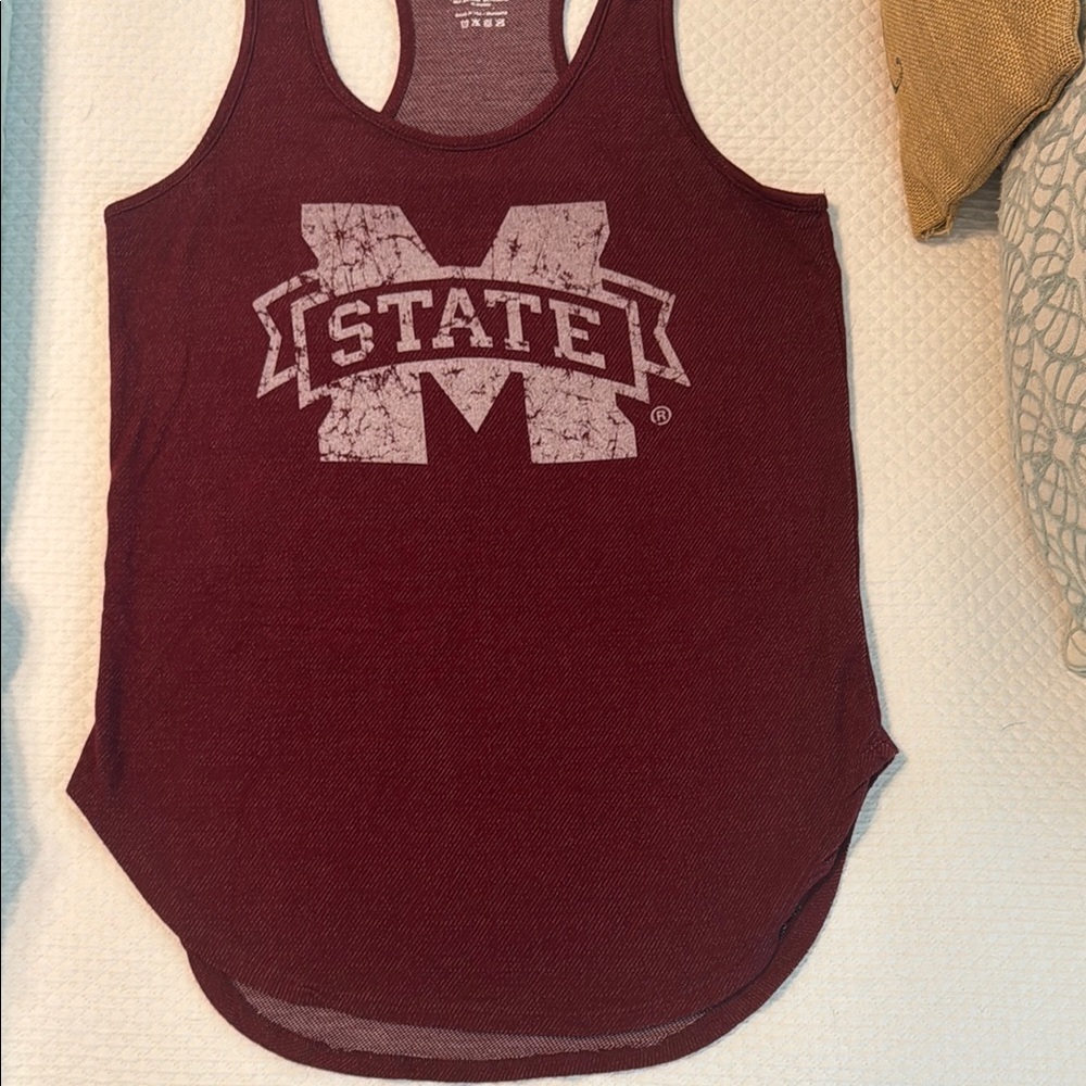 Blue 84 Maroon Mississippi State University Tank Top with distressed logo.